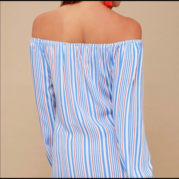 Lucy Love Cape Cod Stripped Off-the-Shoulder Dress - Picture 3 of 4